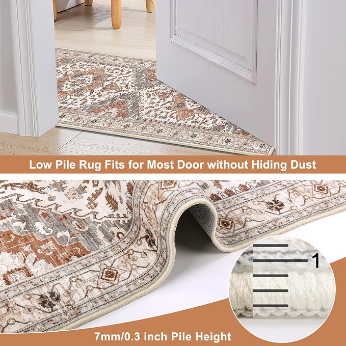 Yamaziot Washable Runner Rug, 2x8 Non-Slip Boho Vintage Hallway Rug Runner