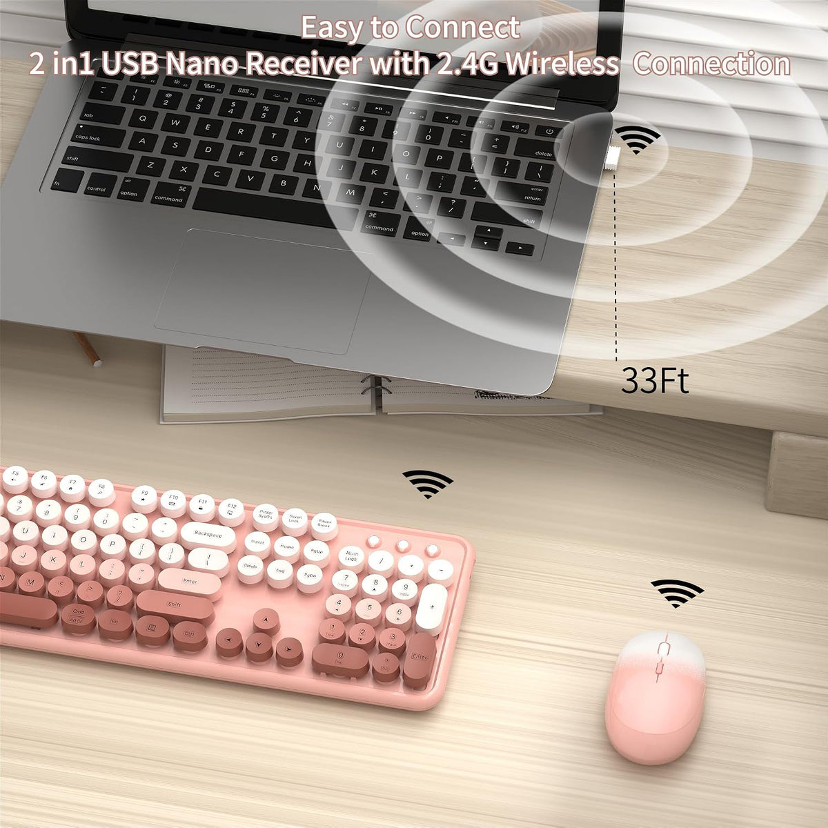 Colorful Wireless Computer Keyboard and Mouse, Peach Gradient
