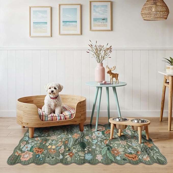 2x5 Washable Kitchen Area Rug: Floral Scalloped Entryway Runner Farmhouse