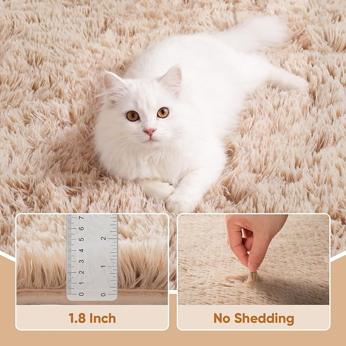 8x10 Area Rugs for Living Room Bedroom: Camel Soft Fluffy Shag Upgrade Non-Slip