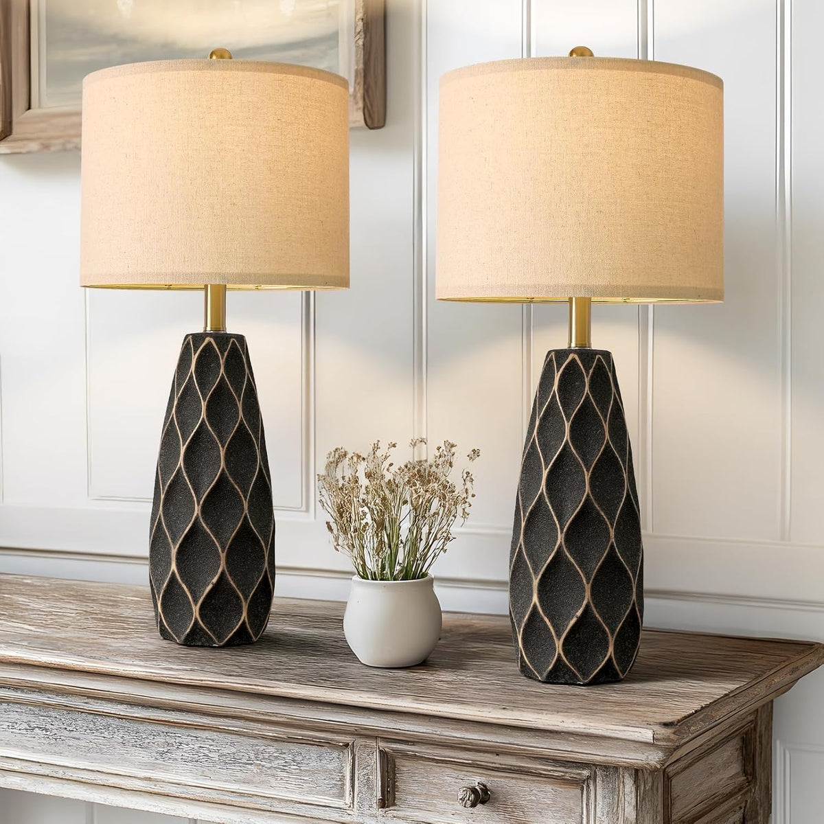PORTRES 27.5" Ceramic Table Lamps for Bedroom Living Room Lamps Set of 2