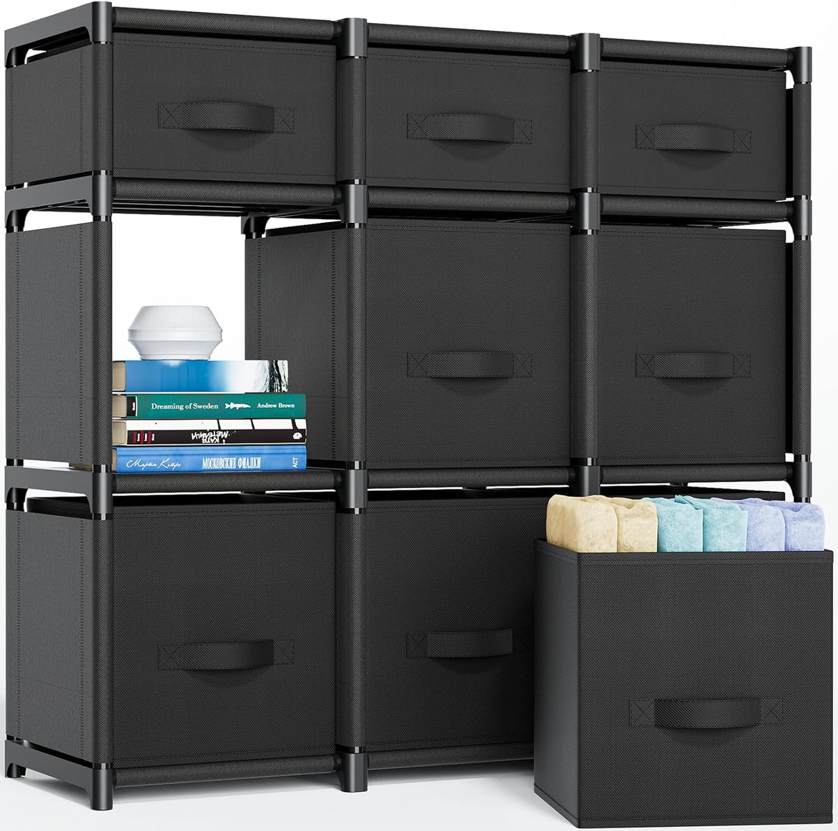 Mavivegue 9 Cube Storage Organizer, Closet Organizers and Storage, Cube Storage Shelf, Easy to Assemble with Storage Drawers, DIY Closet Cube Organizer for Living Room, Bedroom, Dorm Room-Black