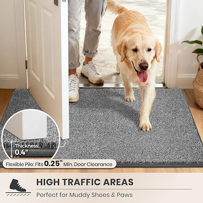 PURRUGS Dirt Trapping Door Mat 24" x 35.5", Non-Slip Machine Washable Entryway