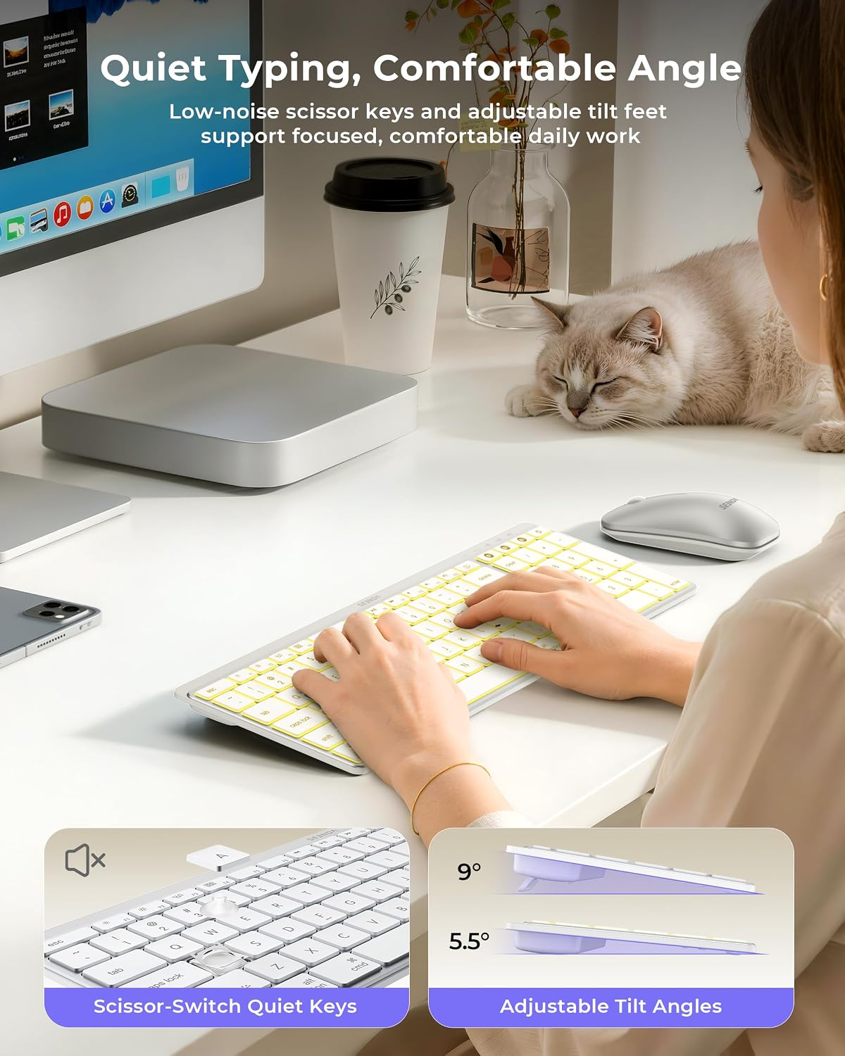 seenda COS64-2 Pro Bluetooth Keyboard Mouse Combo for Mac, 7-Color Backlit