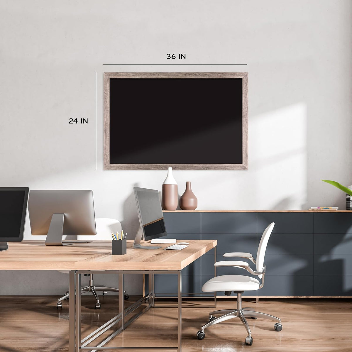 U Brands Magnetic Chalkboard, 24" x 36", Rustic Wood Frame, Premium Matte Surface