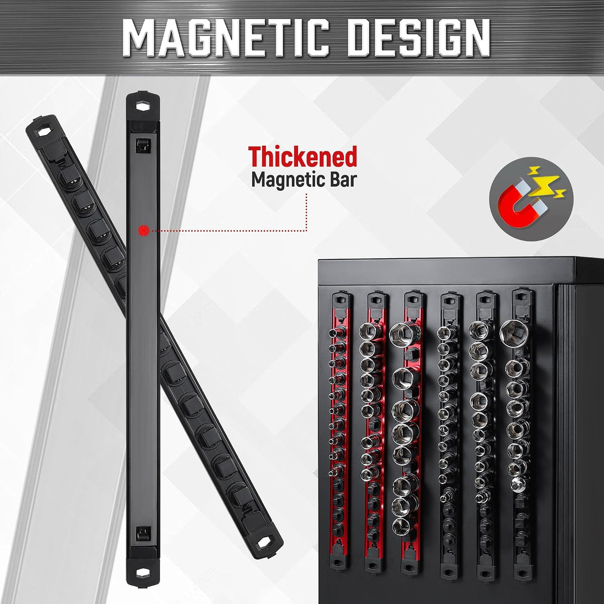 ALOANES Magnetic Socket Organizer, 1/2" Rail 36 Clips (Black, 3PC)