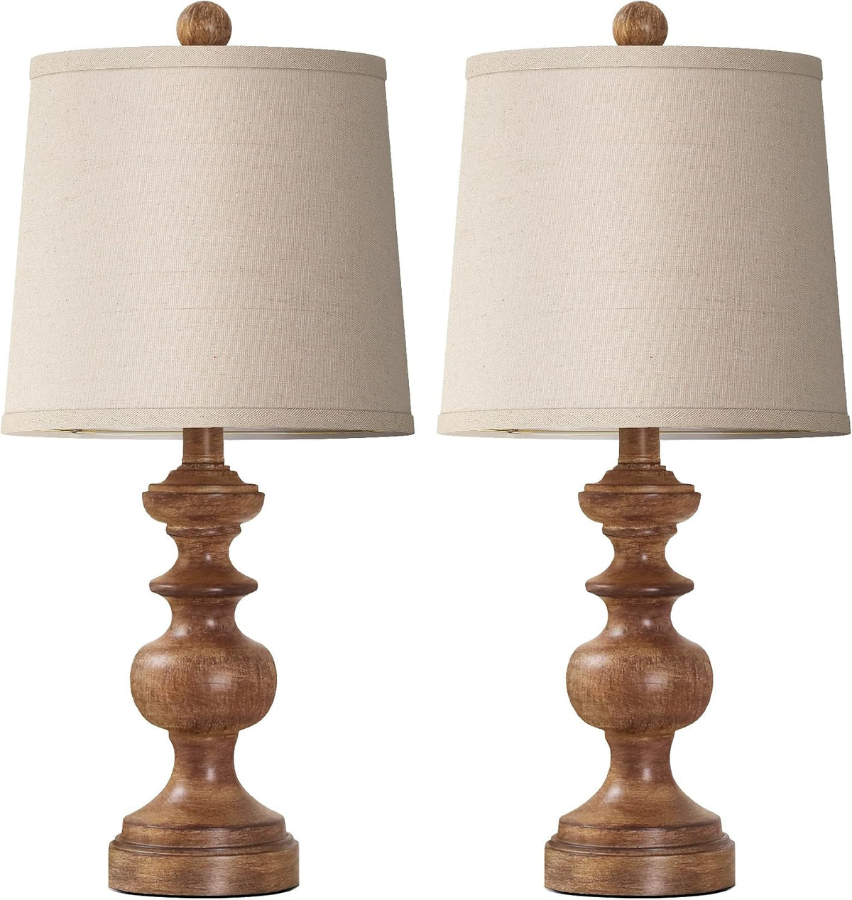 PARTPHONER Farmhouse Table Lamp Set of 2, Rustic Table Lamps for Living Room Bedroom, 22" Mid Century Modern Desk Lamp Bedside Nightstand Lamps with Linen Tapered Drum Shades, Wood Grain