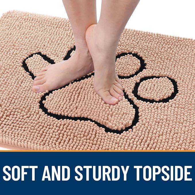 OLANLY Dog Door Mat for Muddy Paws 48x30, Paw Print Design, Absorbs Moisture