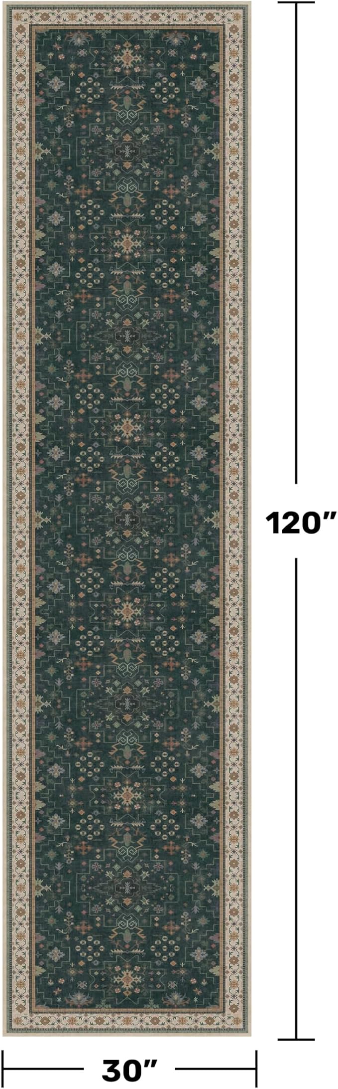Dark Green Washable 2'6"x10' Long Runner Rugs
