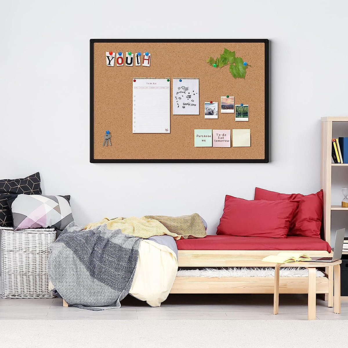 Cork Board Bulletin Board 24 x 36, Black Aluminium Framed 2 x 3 Corkboard, Office Board for Wall Cork, Large Wall Mounted Notice Pin Board with 16 Push Pins for School, Home & Office