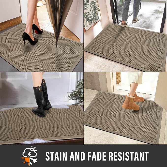 HIYARD Sturdy Front Door Mat, Absorbent Muddy Dirt Resist Welcome Door Mats