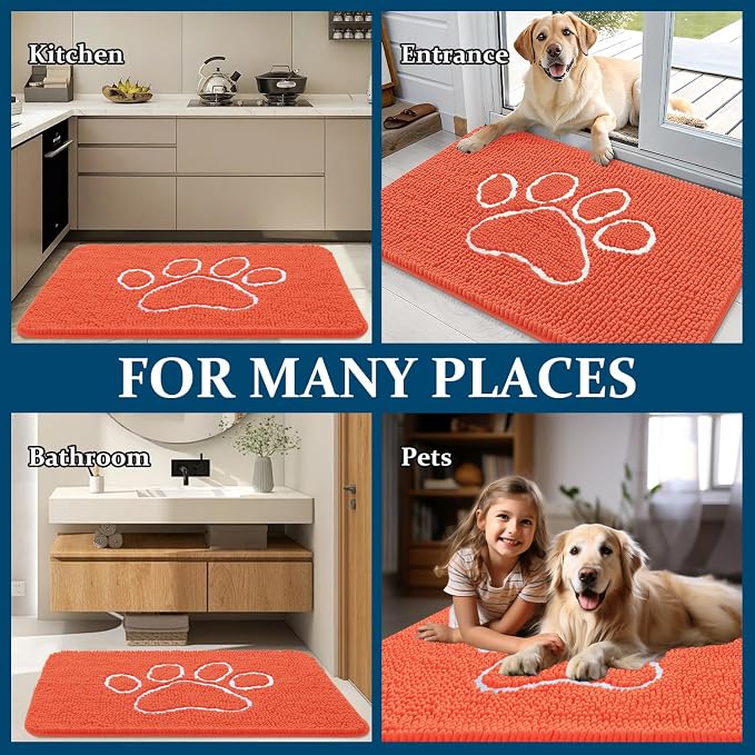 OLANLY Dog Door Mat for Muddy Paws 36x24, Paw Print Design, Absorbs Moisture