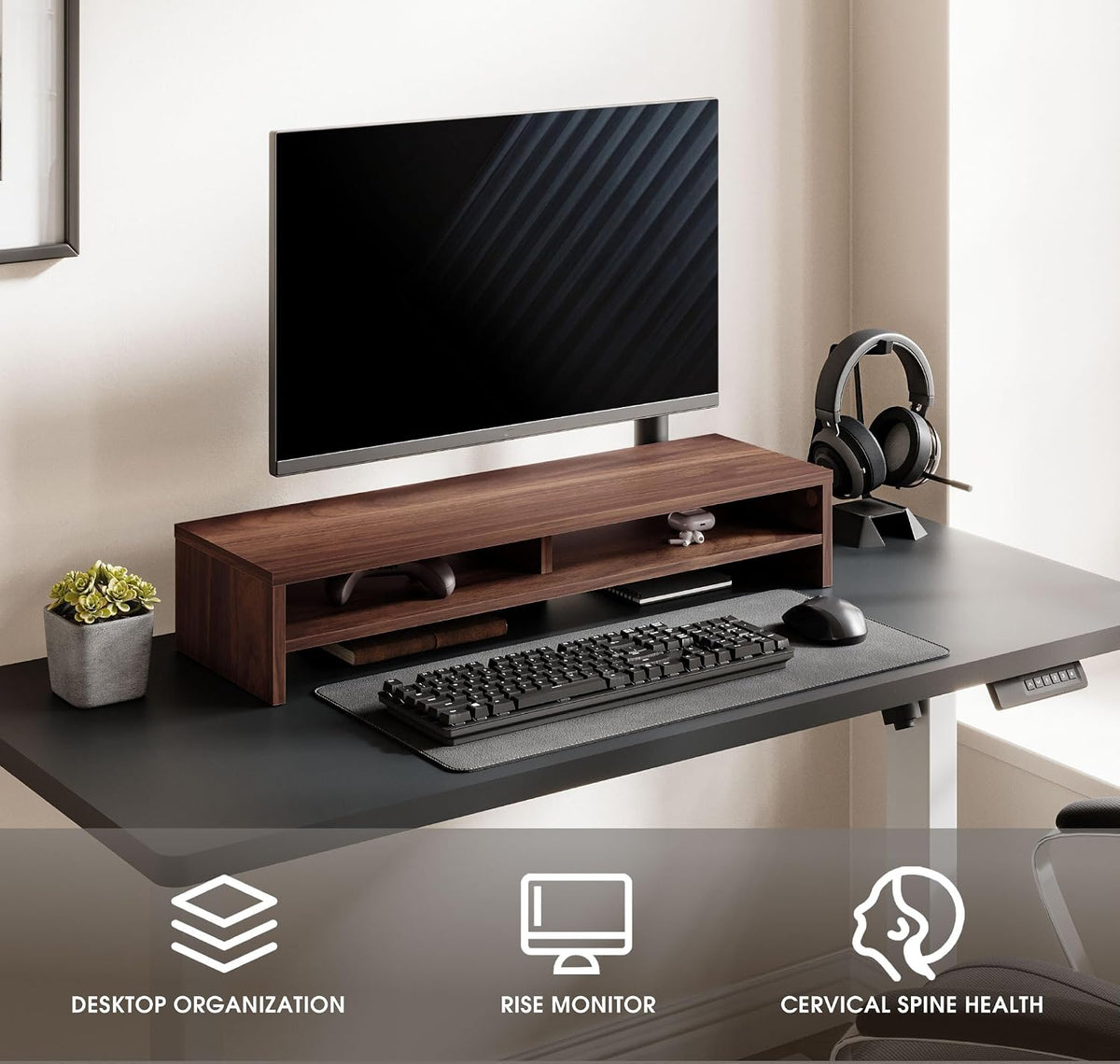 Fenge 31.5 Inch Dual Monitor Stand Riser for Desk, Brown