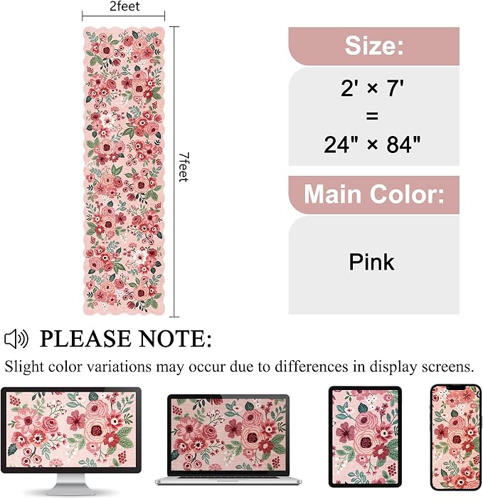DUKINO Washable Runner Rug, 2x7 Lightweight Soft Floral Hallway Rug Runner