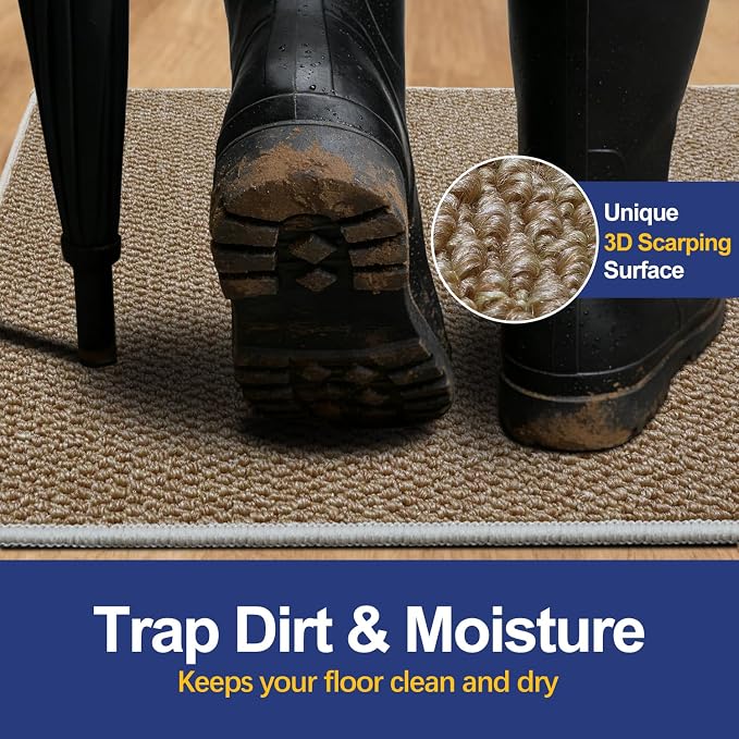 Dirt Trapping Door Mat 36x60, Taupe Faux Jute Entryway Rug | Low-Profile