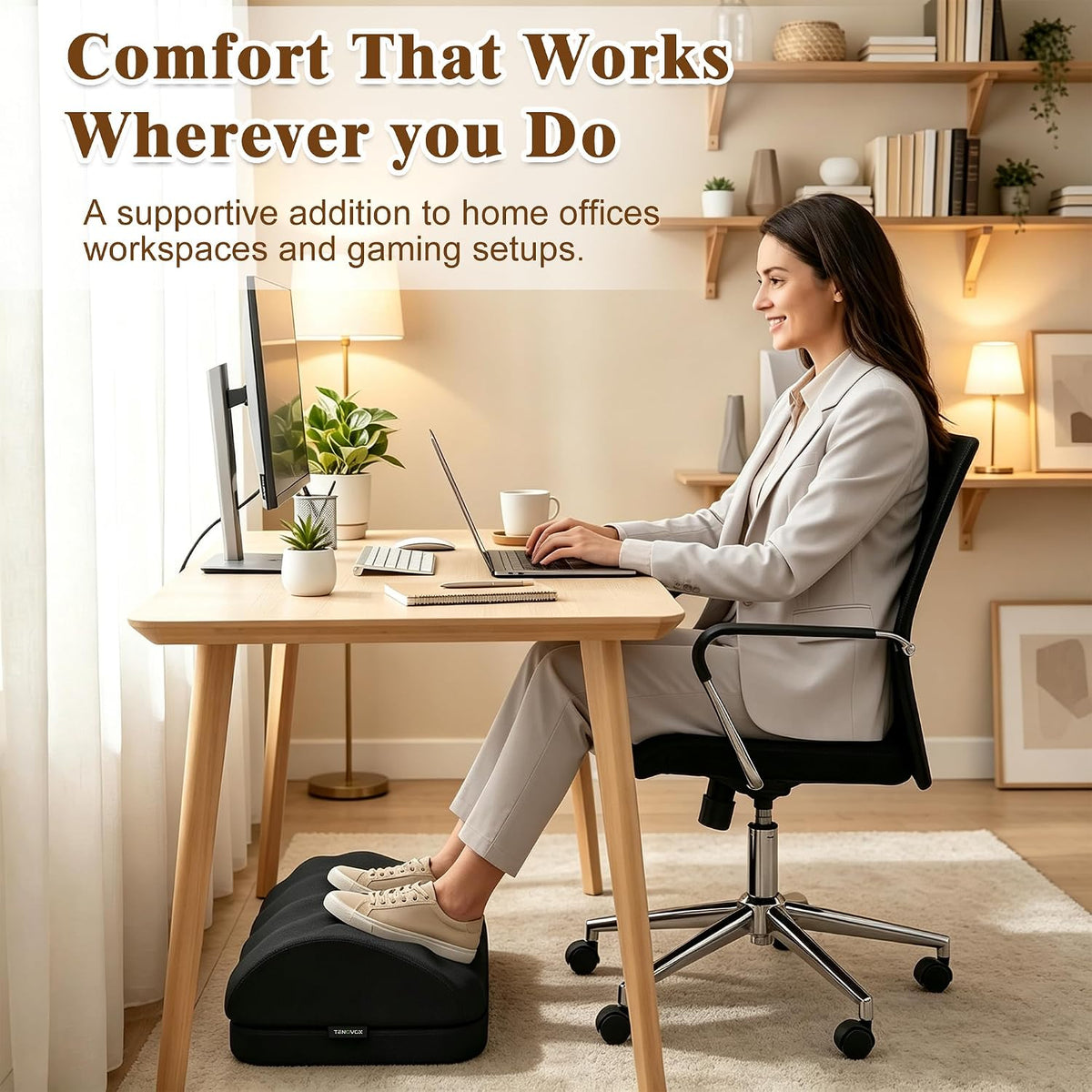 Memory Foam Foot Rest for Under Desk at Work with Washable Cover