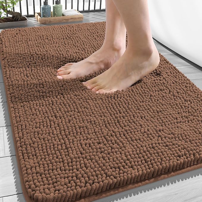 OLANLY Bathroom Rugs 34x21, Extra Soft Absorbent Chenille Bath Rugs, Rubber