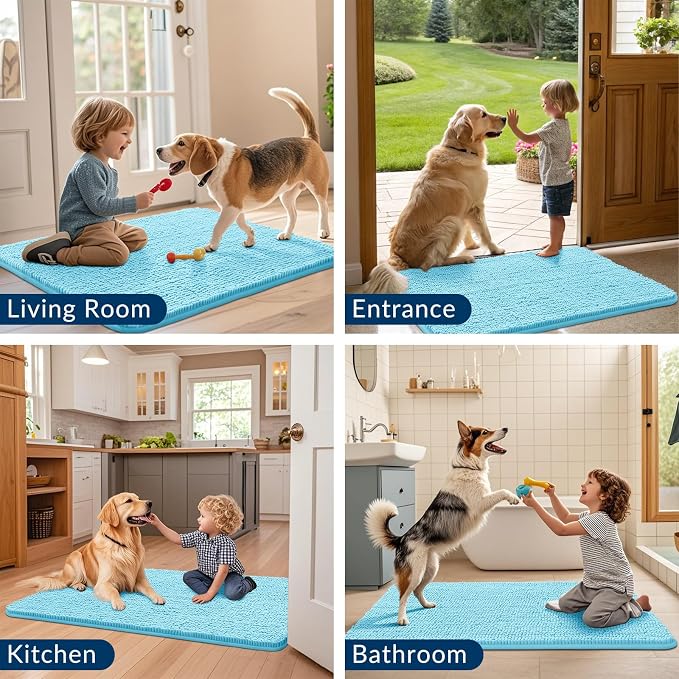 Smiry Dog Door Mat for Muddy Paws 30x20, Absorbent Dirt Trapper, Non-Slip