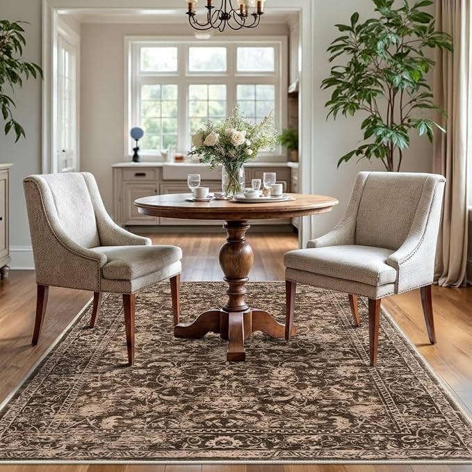 KILOCOCO Area Rug 4x6 Entryway Rug Washable Printed Vintage Floral Rubber