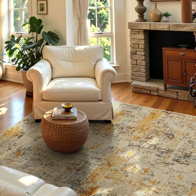 Entryway Rug 3x5 Beige Bedroom Area Rug Washable Non Slip Abstract Boho Rugs