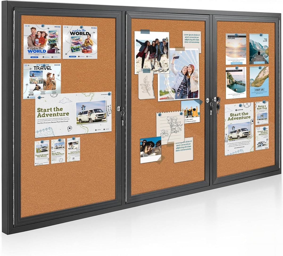 Enclosed Bulletin Board, Weatherproof Outdoor Noticeboard 70x36 Inch