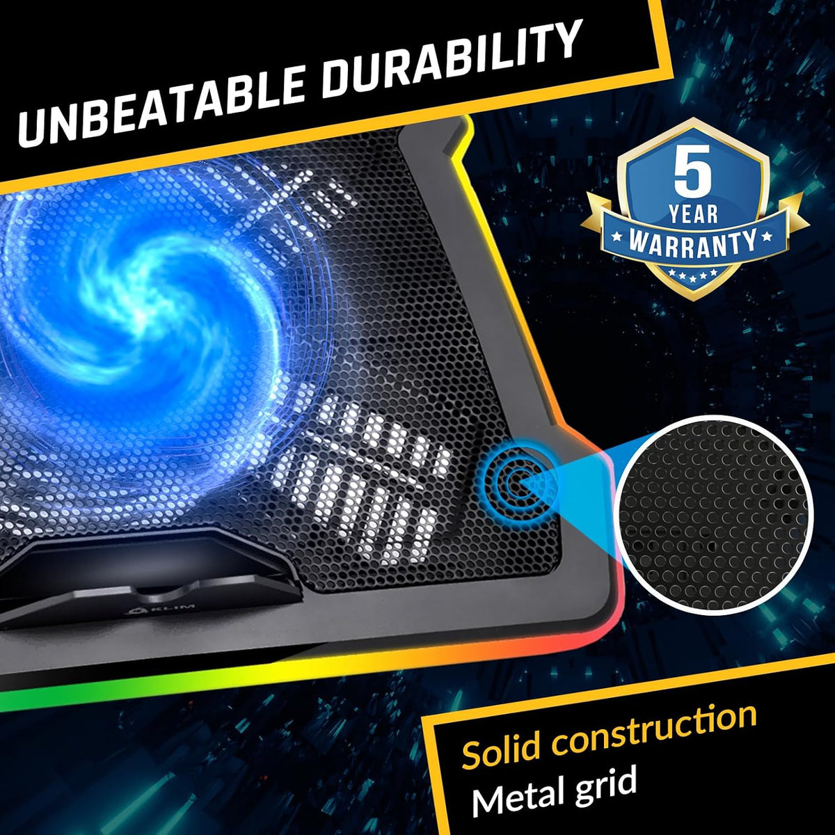 Ultimate RGB Laptop Cooling Pad with LED Rim, USB Powered, Up to 17 Inch