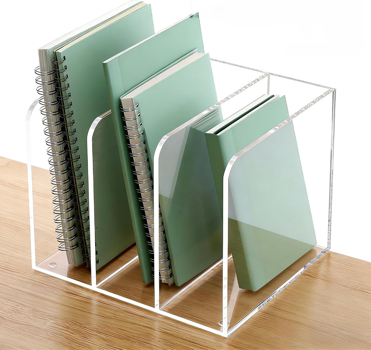 Acrylic Desk File Organizer, 3-Section Vertical File Folder Rack,Clear