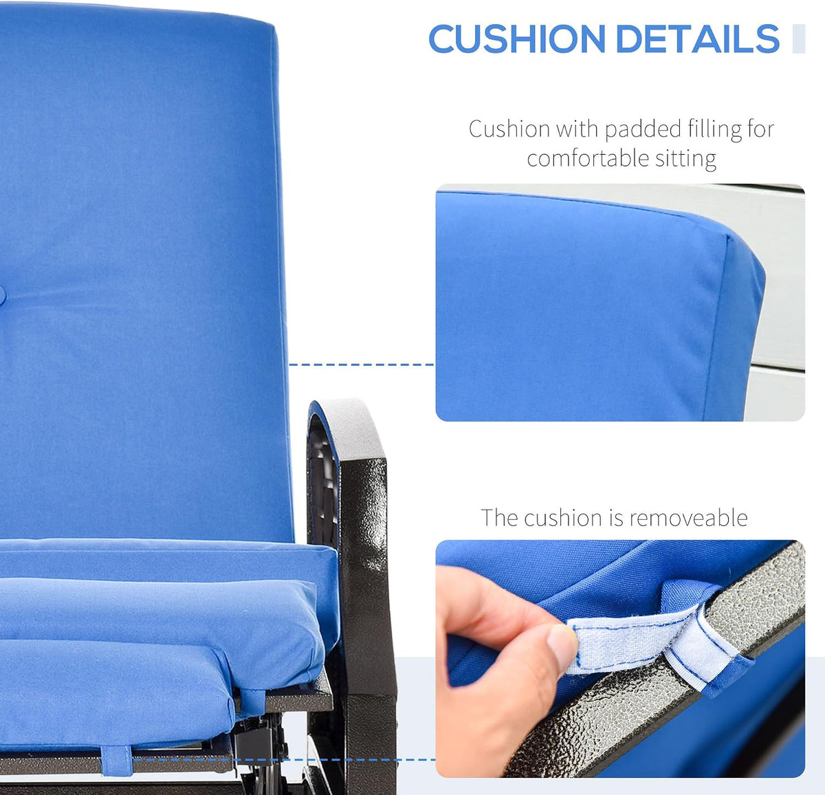 Outsunny Outdoor Recliner Chair, Reclining Patio Lounge Chair with Comfy Cushions, Footrest, Armrests, PE Wicker for Balcony, Porch, Blue