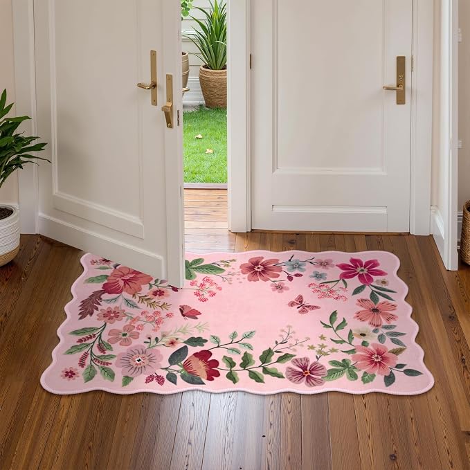 Lahome Floral Washable Entryway Rug, 2X3 Soft Kitchen Rugs Non-Slip, Ultra-Thin
