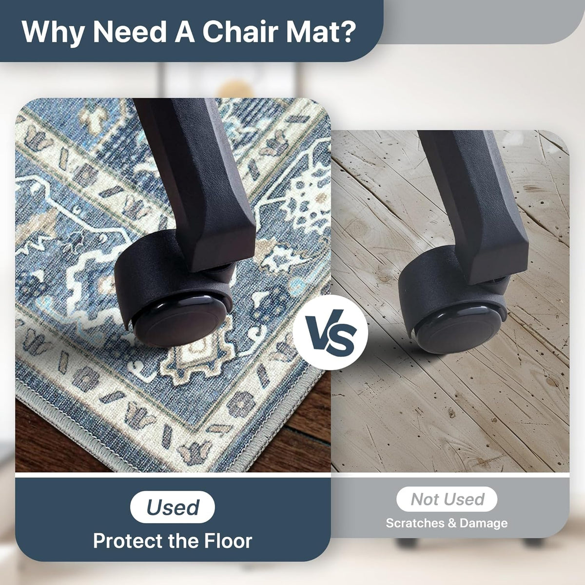 36"x48" Office Chair Mat for Hardwood Floor, Non-Slip Washable Navy