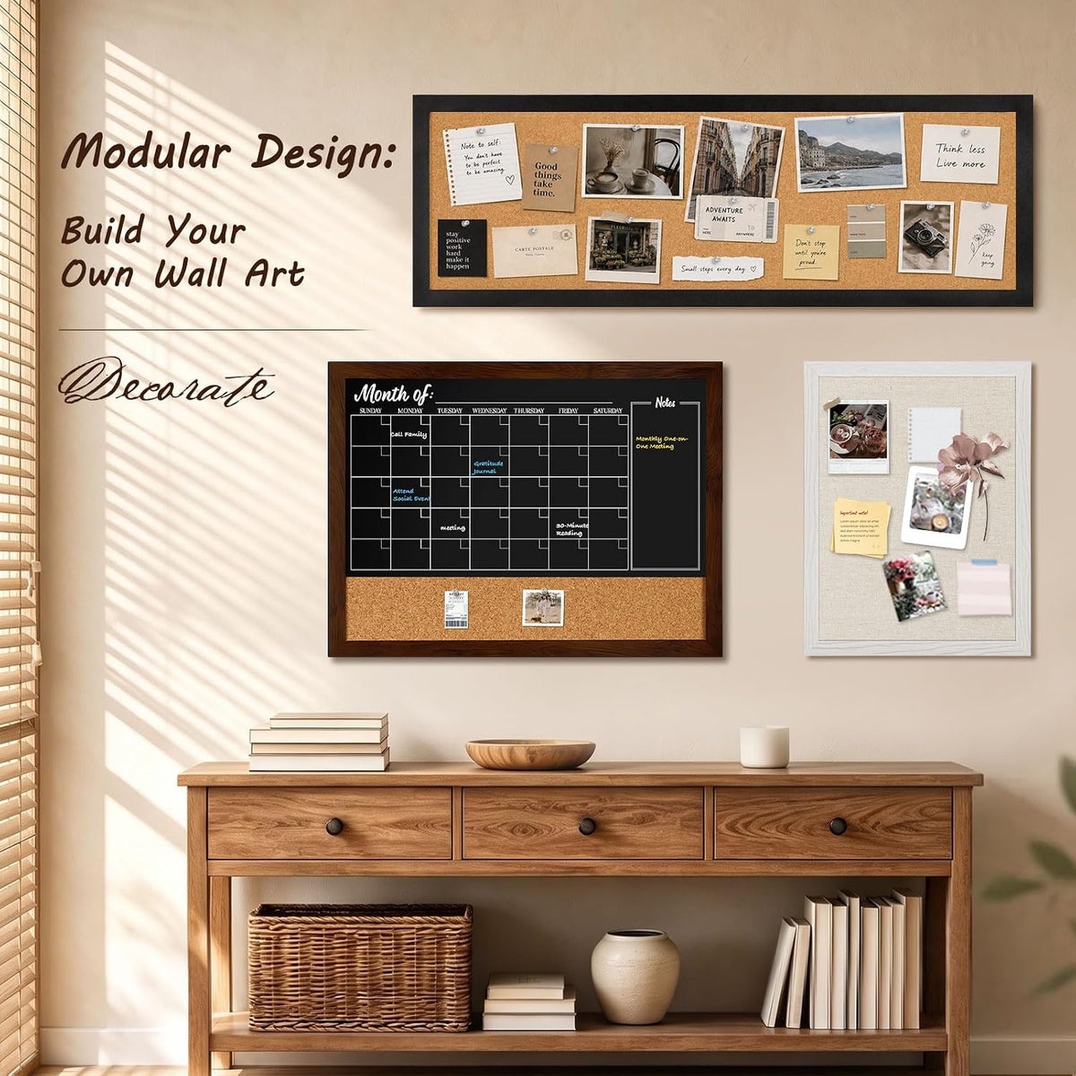 DOLLAR BOSS Narrow Linen Bulletin Board 36"x12" Long Cork Board, Black