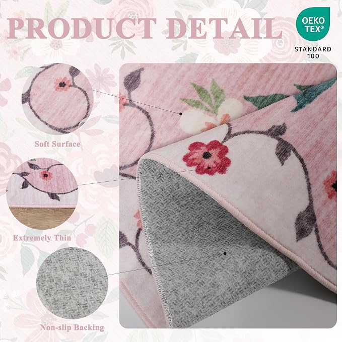 DUKINO 4x6 Area Rug, Floral Rugs
