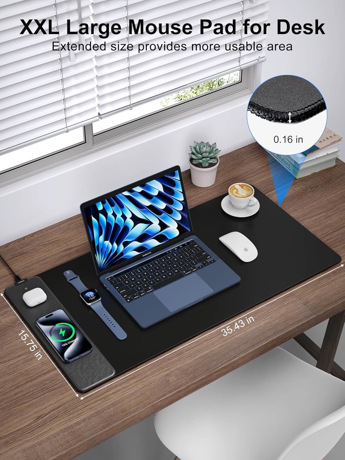 Mouse Pad with 15W Wireless Charging, 35.43"x15.75" XXXL Large Desk Mat