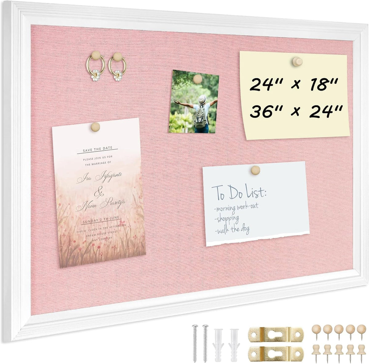 DOLLAR BOSS Bulletin Boards with Linen, 24"x18" Pink Cork Board, White