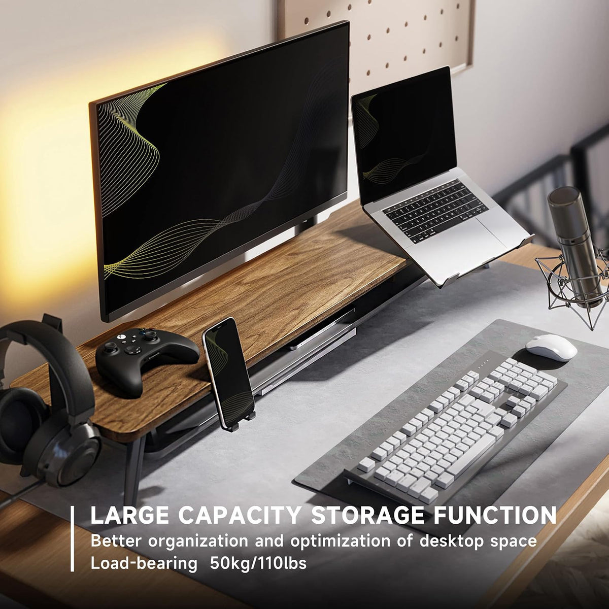 Fenge 42.5-Inch Monitor Stand Riser with Laptop, Phone & Headphone Holders