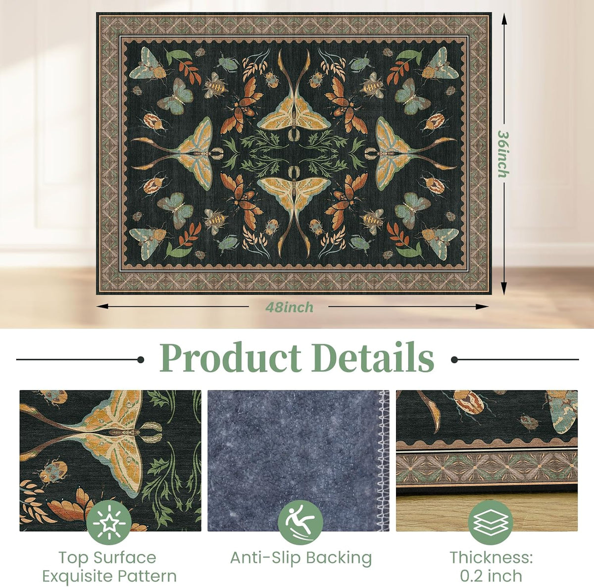 Office Chair Mat for Hardwood Floor & Tile Floor,36"x48"-Colorful Insects
