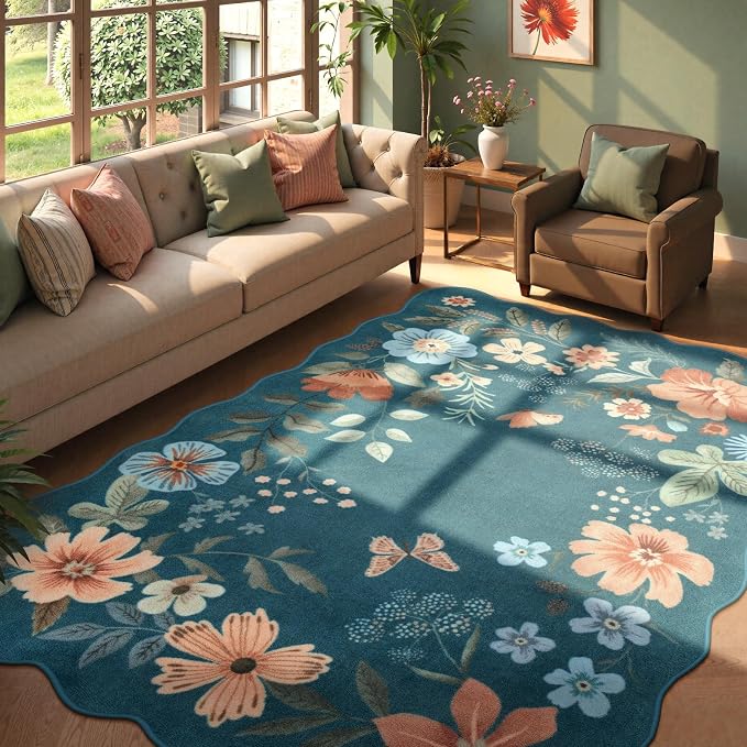 Lahome Floral Washable 6x9 Area Rugs, Soft Bedroom Rug
