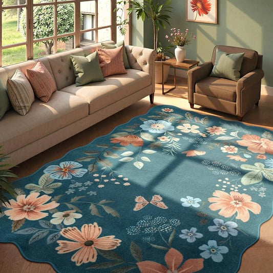 Lahome Floral Washable 6x9 Area Rugs, Soft Bedroom Rug