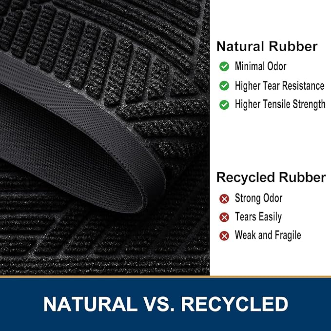 Smiry Front Door Mat Outside Entrance, Heavy Duty Sturdy Natural Rubber Doormat