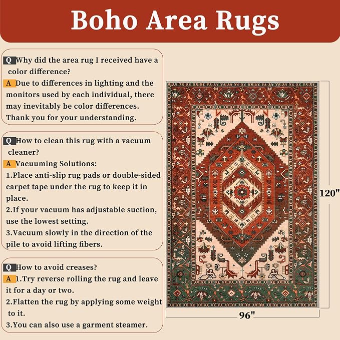 SERISSA Washable Rugs 8x10 Area Rugs, Large Non-Slip Boho Living Room Rug