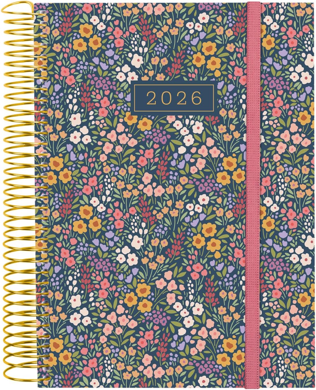 Finocam Spiral Calendar 2026 Day to a Page January - December (12 Months) 2026 Annual Calendar with Elastic Band Polypropylene Cover Spiral Bound Design Collection Flora, French