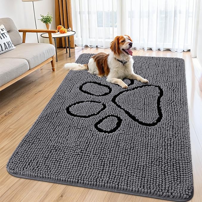 Smiry Dog Door Mat for Muddy Paws, Absorbent Dirt Trapper Non Slip Quick Dry
