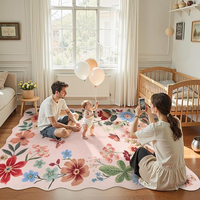 Lahome Floral Living Room Rugs, Light Pink