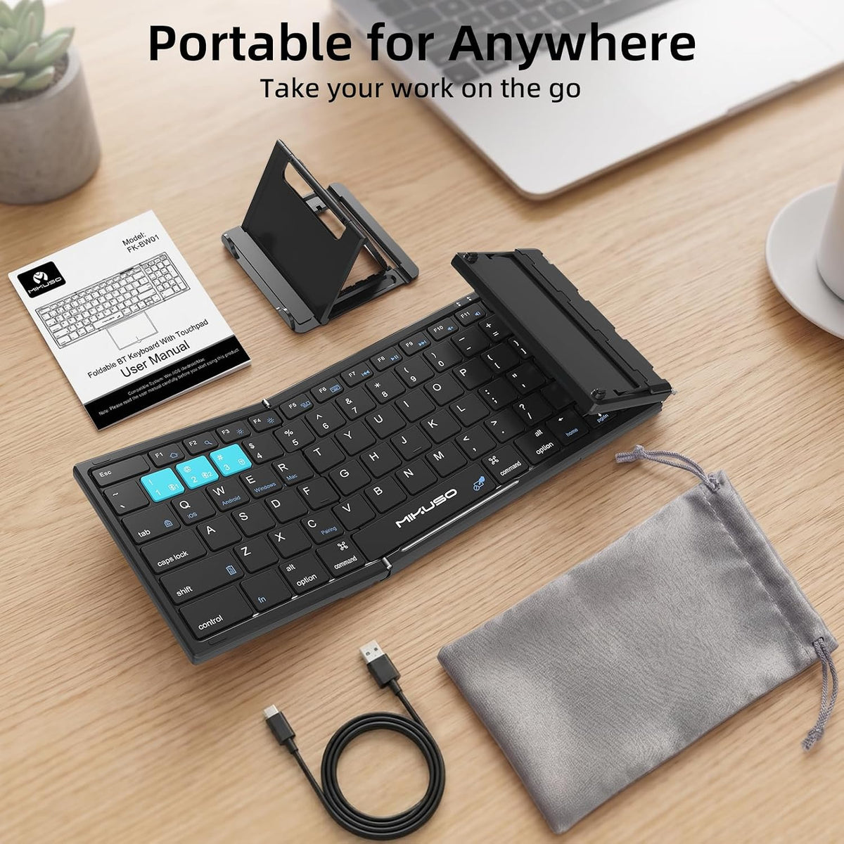 Foldable Keyboard with Touchpad,Numeric Keypad,3 Devices (2.4G+BTx2)