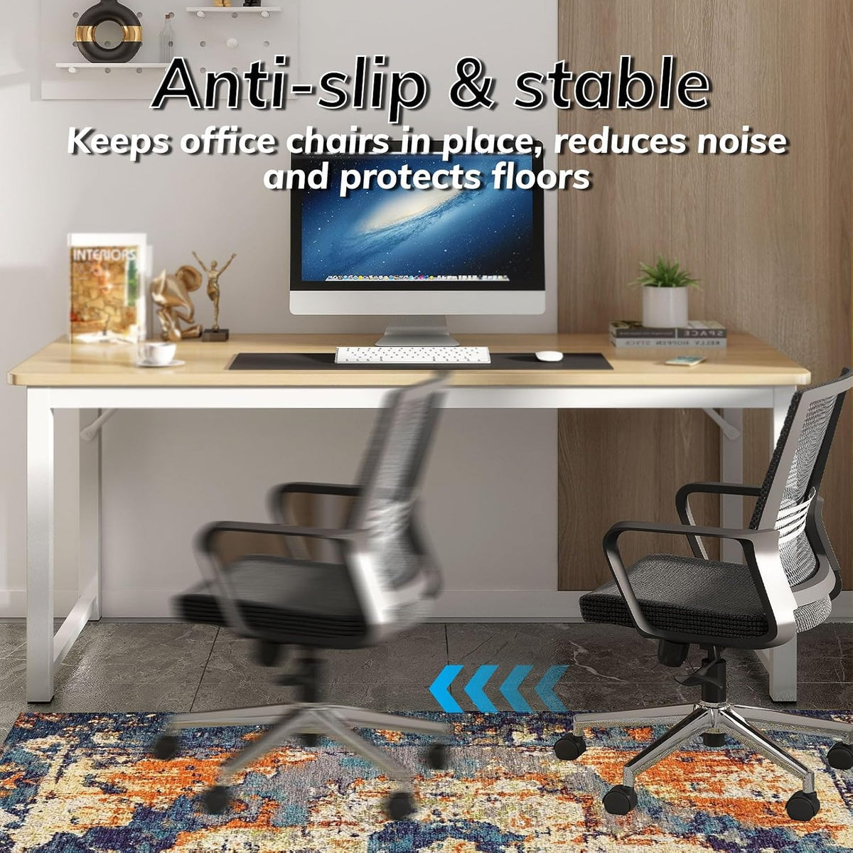 Office Chair Mat for Hardwood Floor, 48"x60" Desk Chair Mats for Rolling Chair Easy to Clean, Anti-Slip Floor Protector Rug Easy Glide Desk Computer Chair Mat for Hard Floor Home Office(Blue Orange)