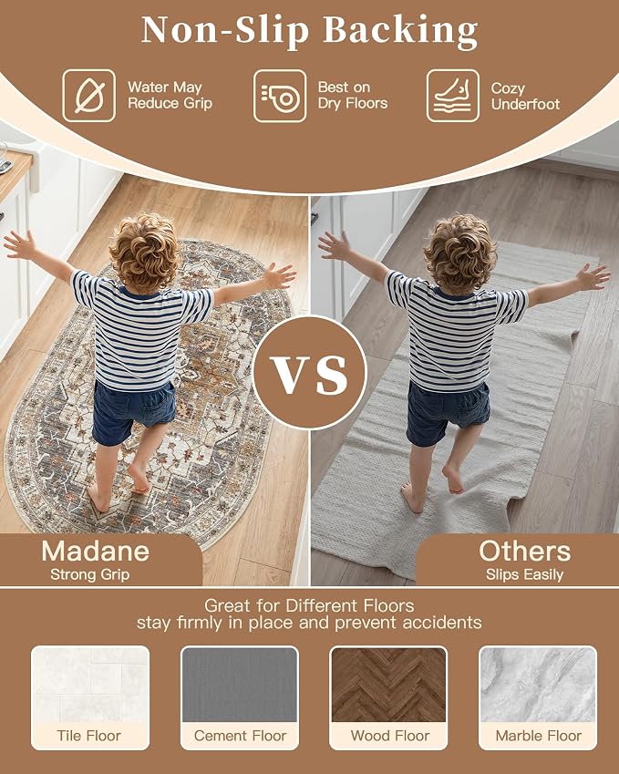 Madane Washable Oval Rug 3x5 for Entryway, Small Oval Area Rugs for Kitchen