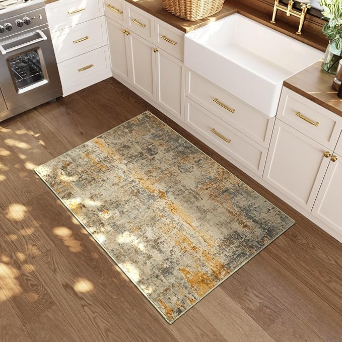 Entrance Rugs Indoor 2x3 Beige Entry Rug Washable Abstract Small Area Rug