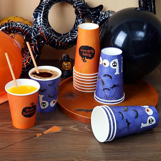 Tamone 100 PACK Halloween Cups 12OZ Disposable Coffee Cups