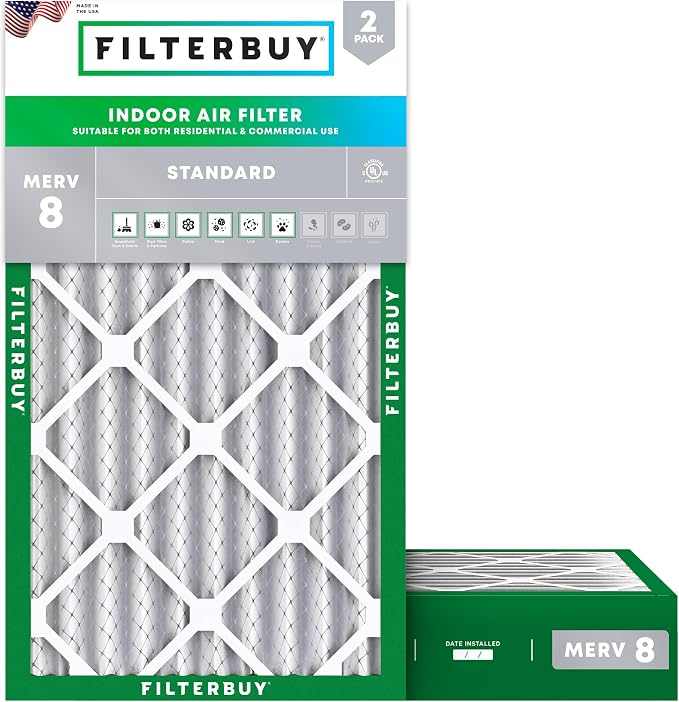 Filterbuy 12.5x21x4 Air Filter MERV 8 Essential Dust & Allergy Defense