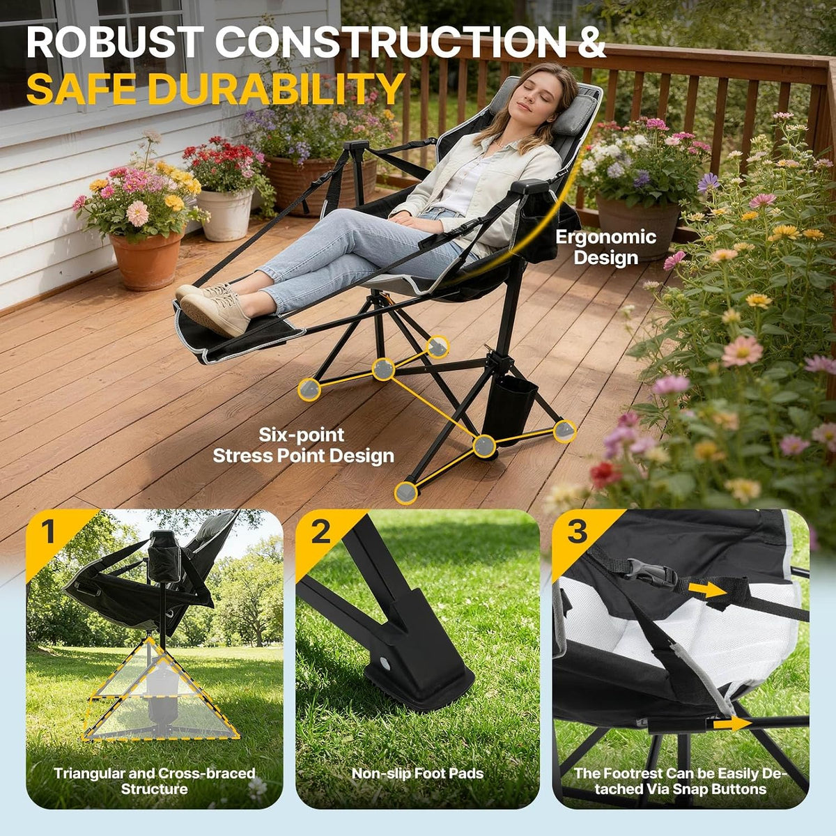 ZENPETIO Hammock Camping Chair with Footrest, 500lbs Folding Rocking Chairs